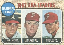 1968 Topps Baseball Cards      007       NL ERA Leaders-Phil Niekro-Jim Bunning-Chris Short